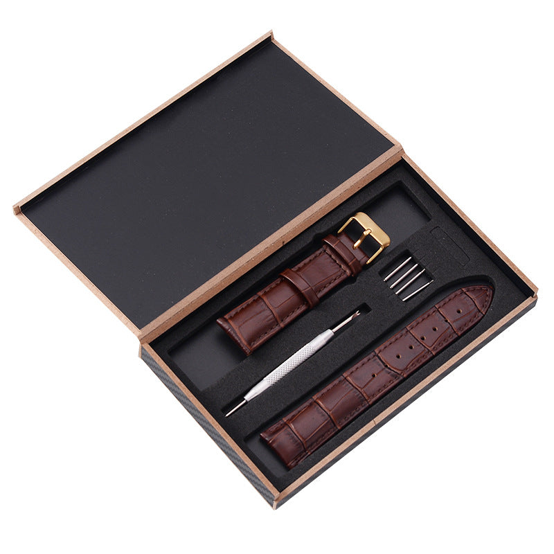 Genuine Leather Bamboo Grain Watch Strap with Pin Buckle