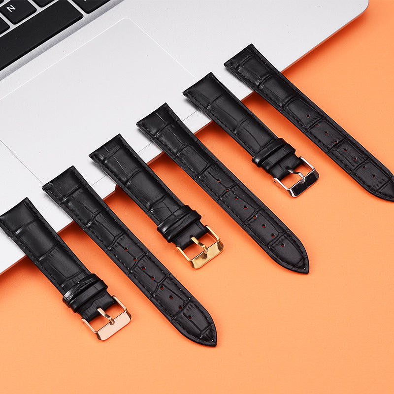 Genuine Leather Bamboo Grain Watch Strap with Pin Buckle