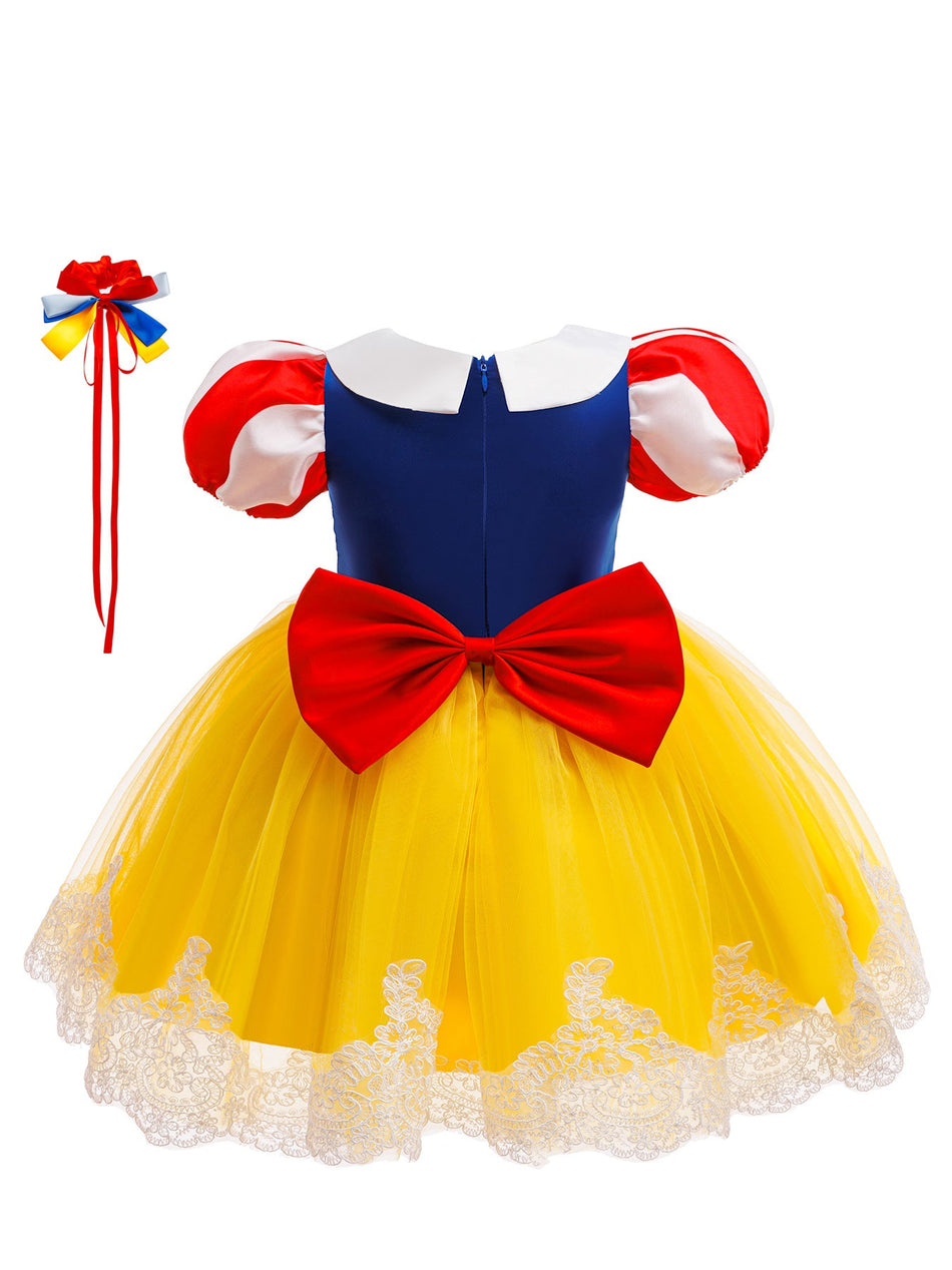Girls Lace Mesh Puff Sleeve Princess Holiday Dress