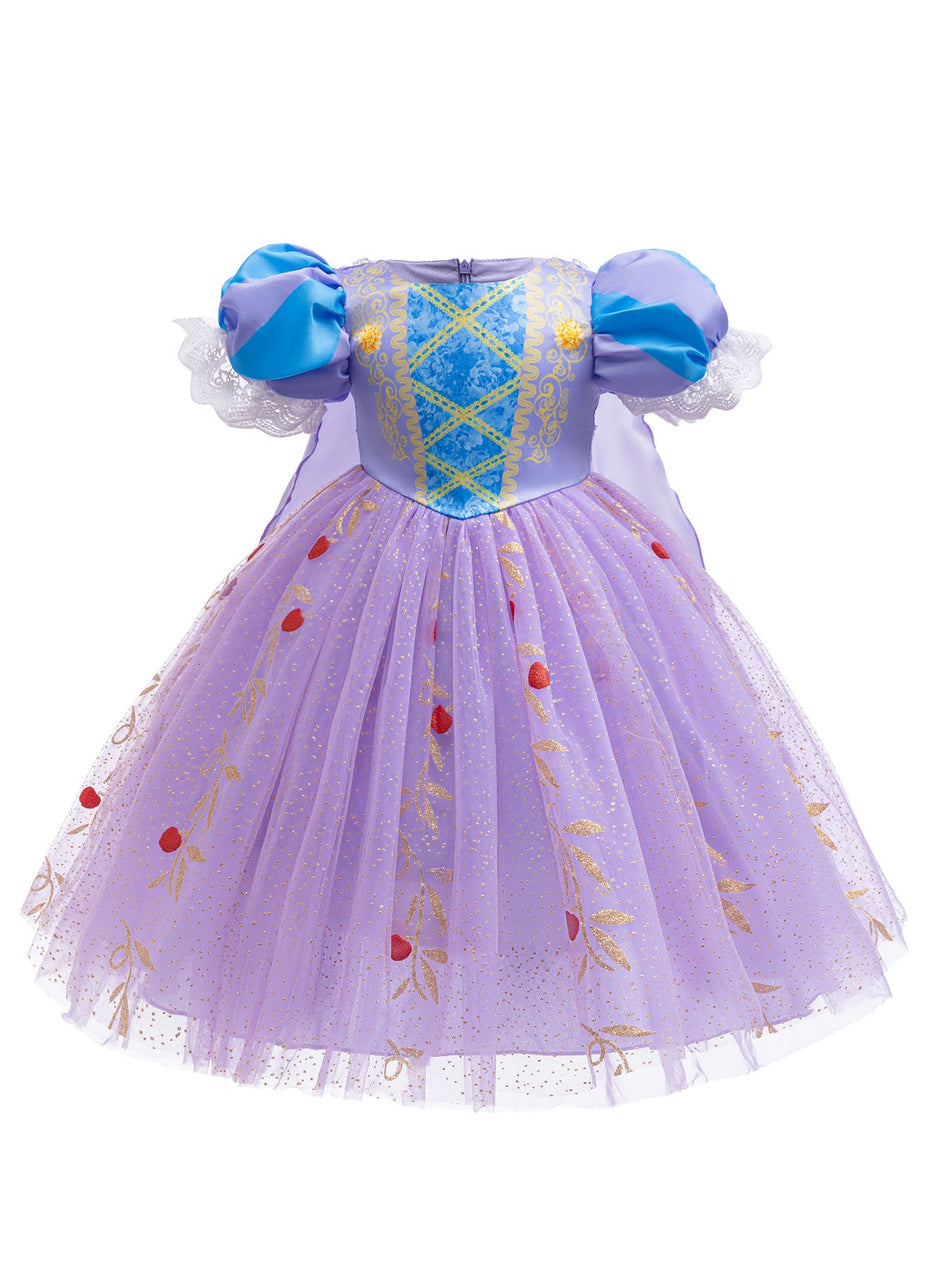 Girls Puff Sleeve Princess Dress with Cape Tutu Set