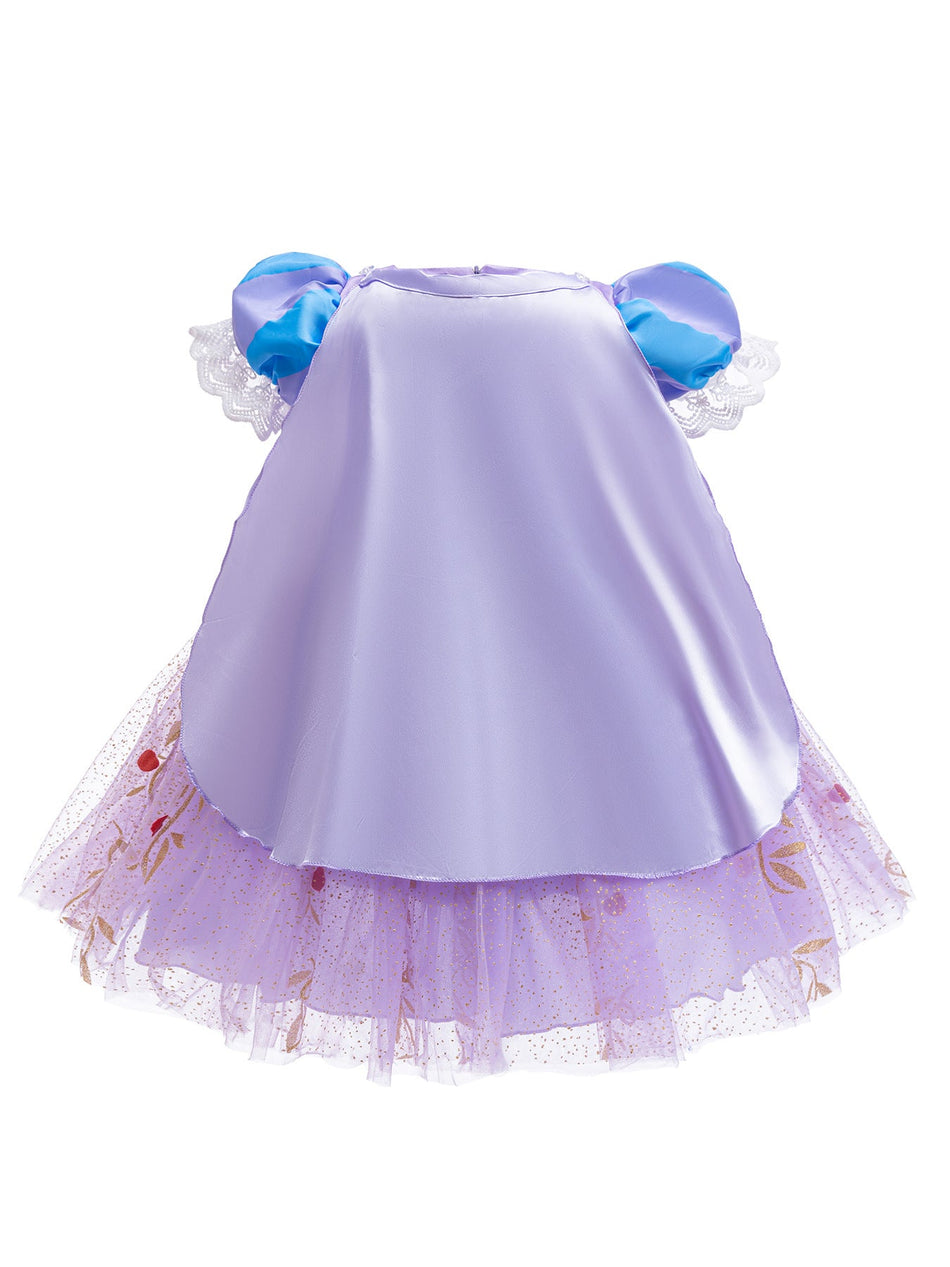 Girls Puff Sleeve Princess Dress with Cape Tutu Set