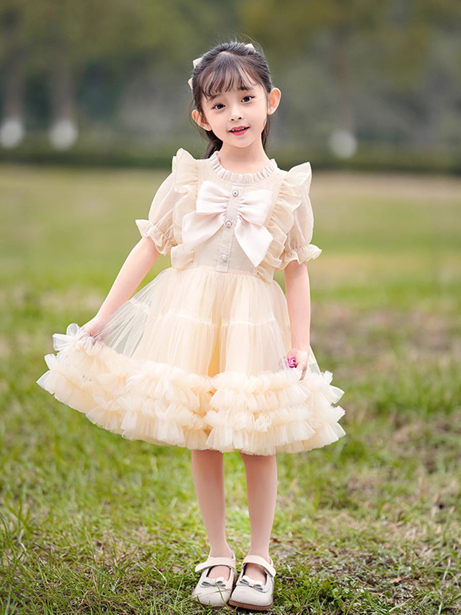 Girls Short Sleeve Puffy Princess Dress Summer Fashion