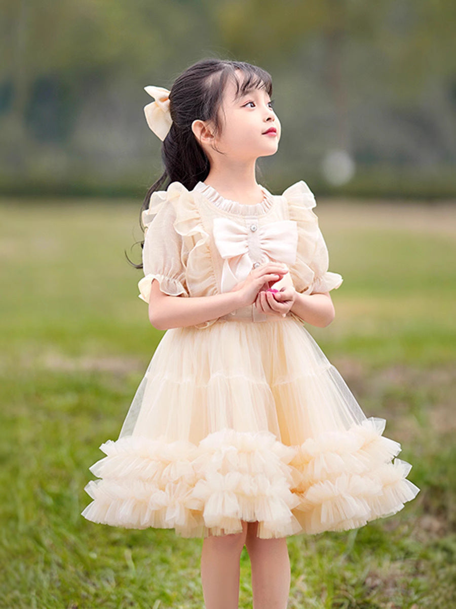 Girls Short Sleeve Puffy Princess Dress Summer Fashion