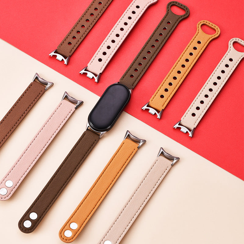 Leather Strap for Mi Band 8 Soft Calfskin Watch Band