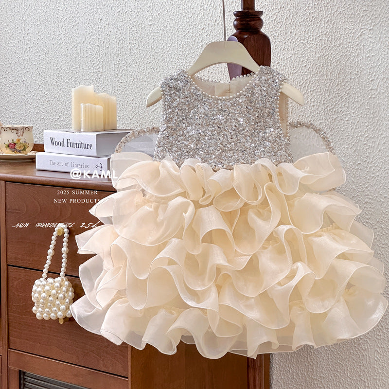 Girls Sequin Wing Princess Dress Birthday Party Gown