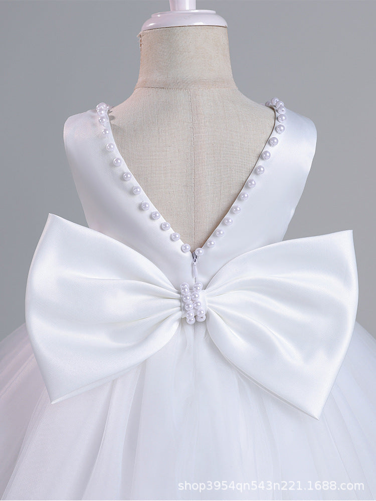 Girls Sleeveless Bow Tutu Princess Dress Backless Gown