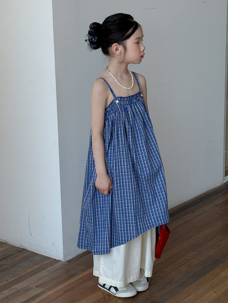Girls Korean Style Plaid Strap Dress Sleeveless Summer Casual