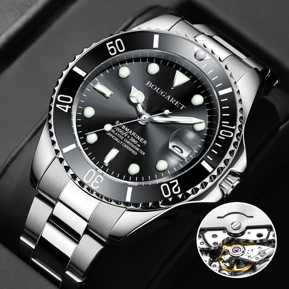 Men's Automatic Luminous Steel Watch Green Dial Calendar