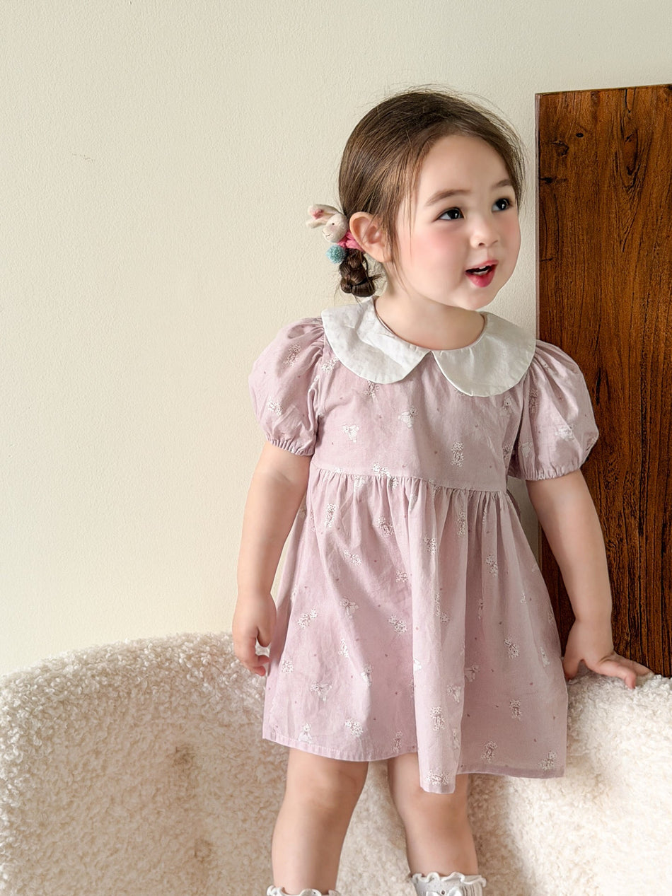 Girls Puff Sleeve Princess Dress Summer Thin Formal Gown