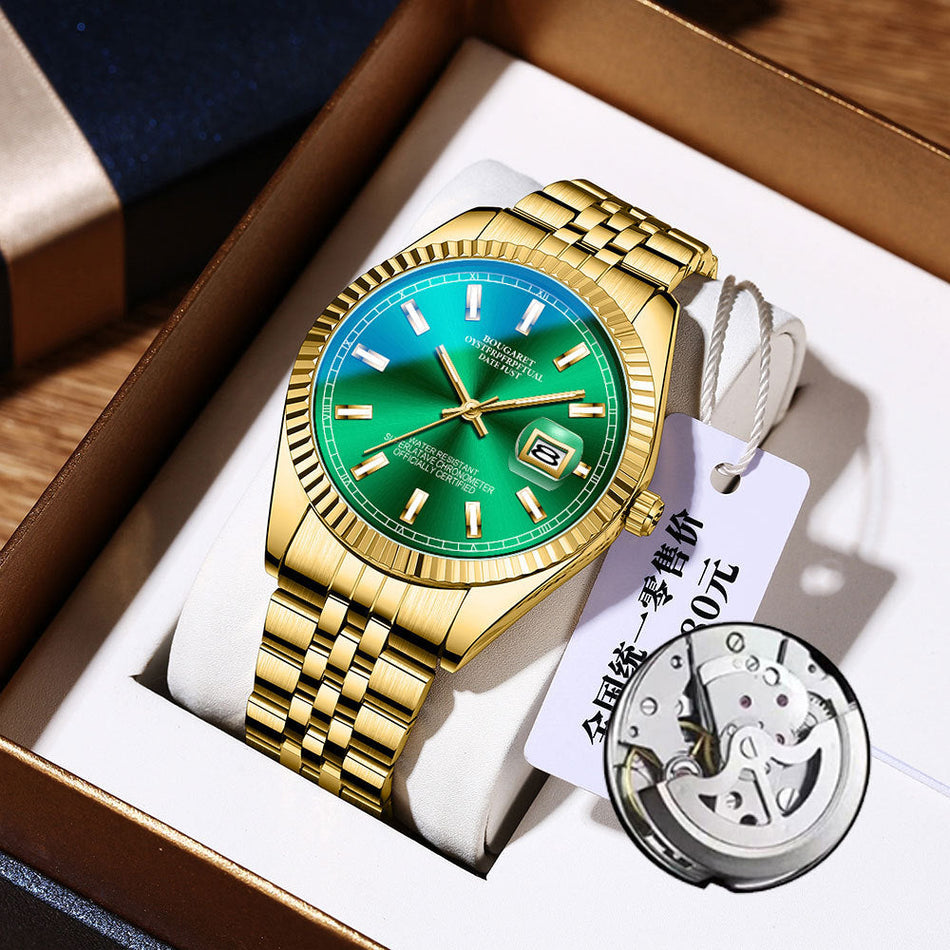 Men's Quartz Steel Watch Luminous Calendar Gold Dial