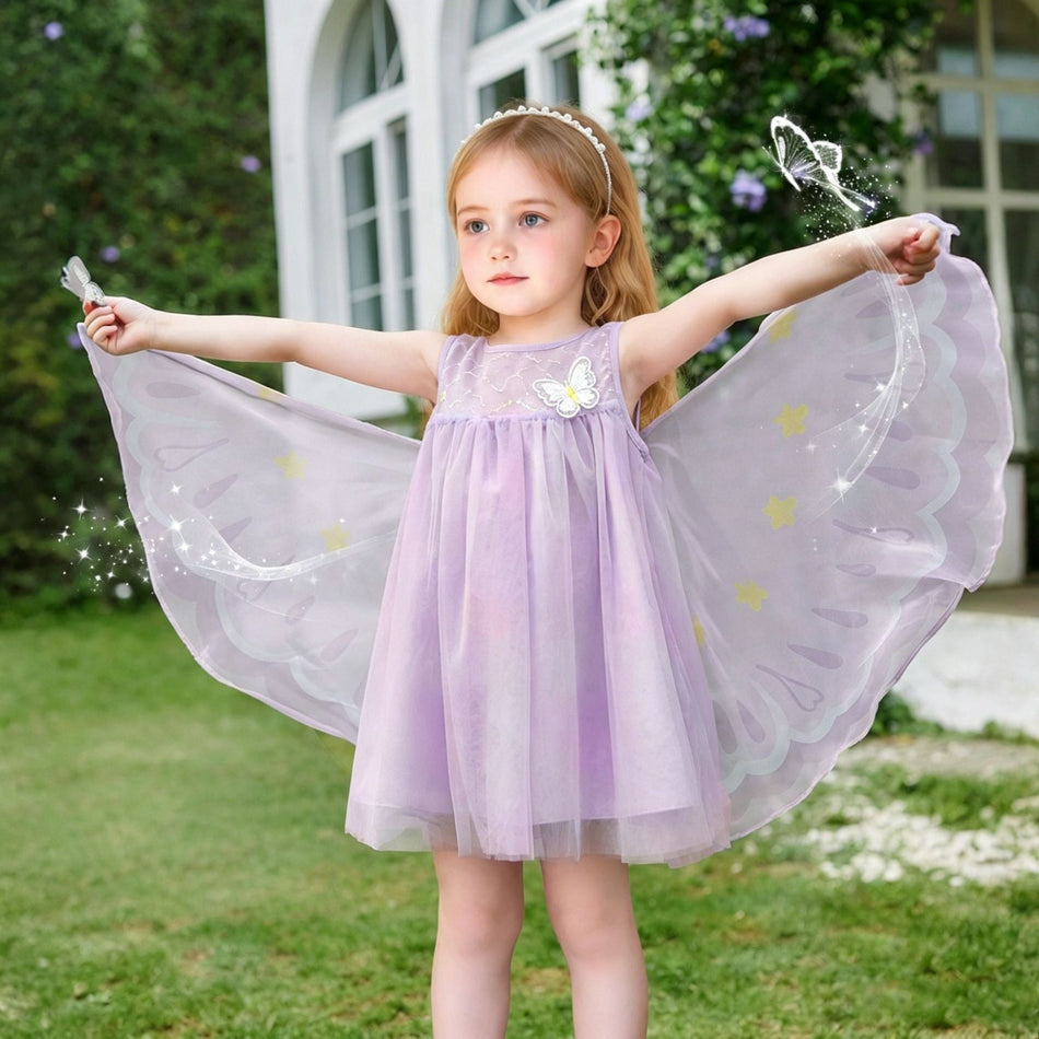 Girls Butterfly Tulle Princess Dress Summer Thin Style Gown