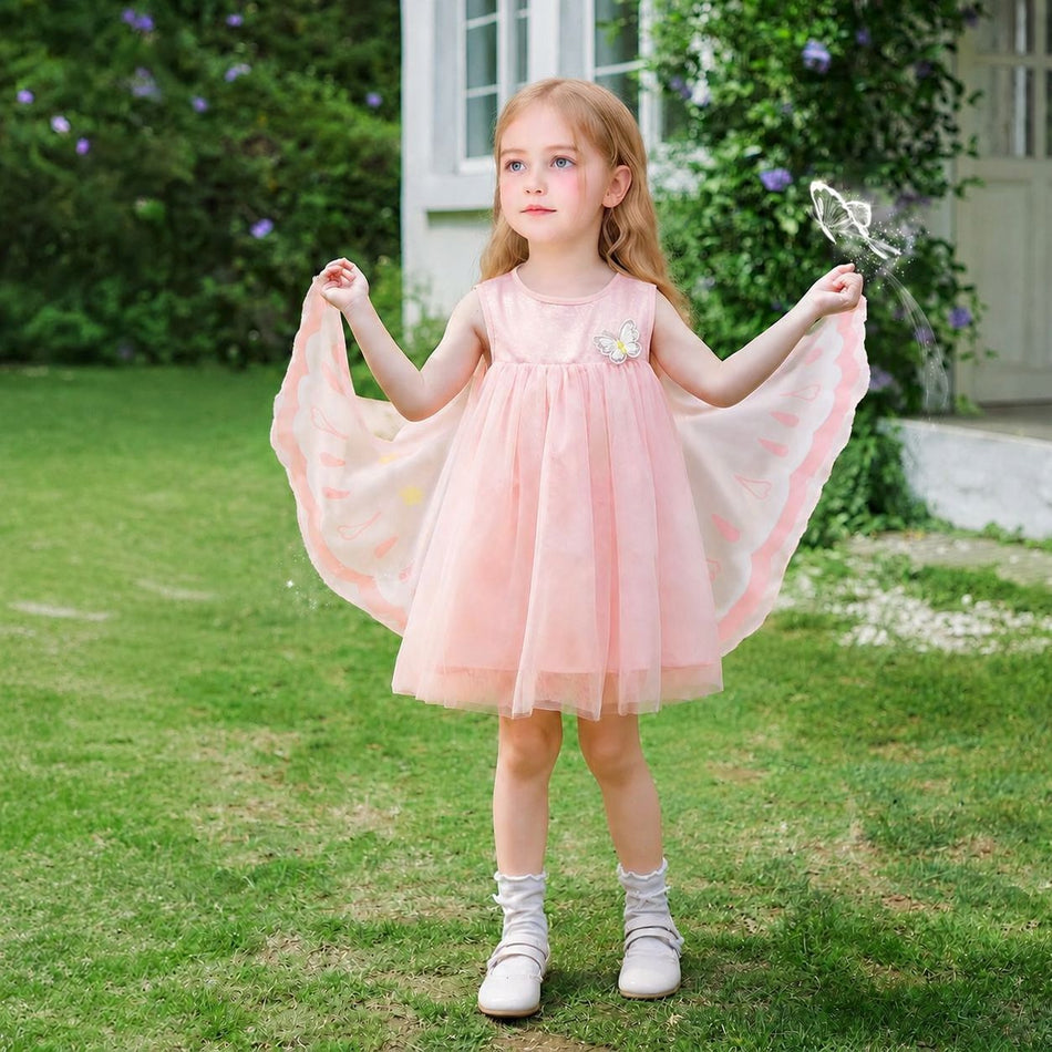 Girls Butterfly Tulle Princess Dress Summer Thin Style Gown
