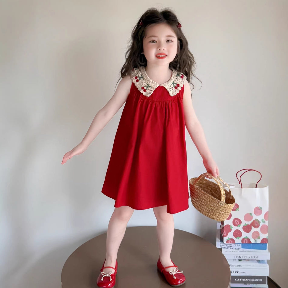 Girls Tank Summer Dress Festive Red Birthday Princess Dress