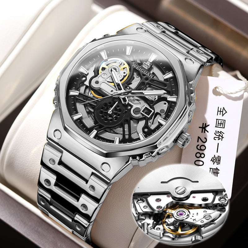 Men's Quartz Steel Watch Luminous Calendar Transparent Case
