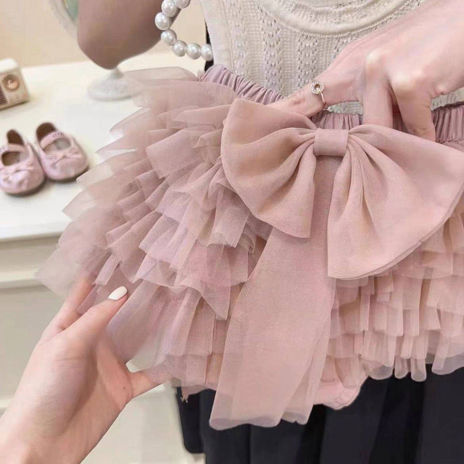 Girls Mesh Tutu Cake Skirt Two Piece Set Summer Vest Shorts