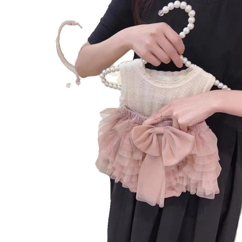 Girls Mesh Tutu Cake Skirt Two Piece Set Summer Vest Shorts
