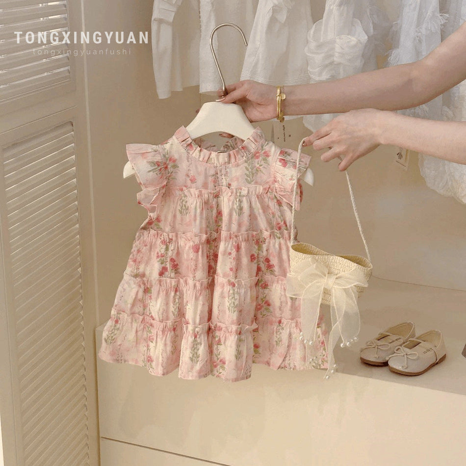 Girls Korean Style Floral Princess Dress Summer Fashion A-Line