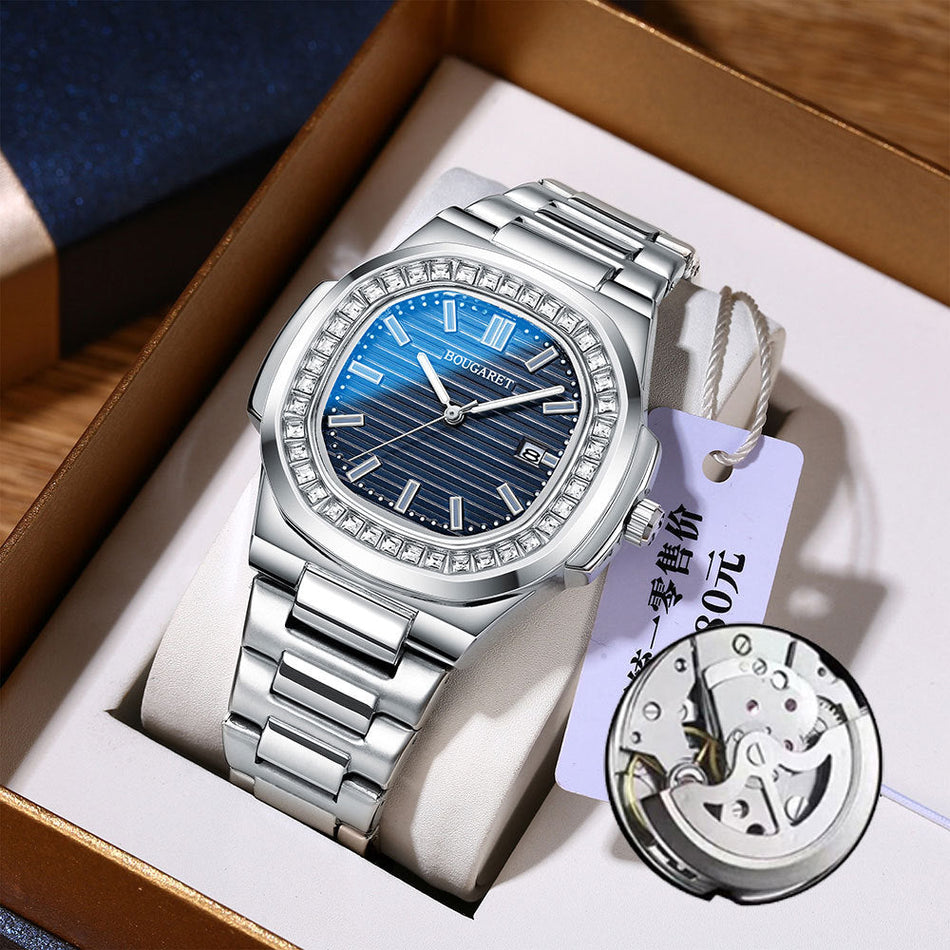 Men's Quartz Steel Watch Square Dial Luminous Waterproof