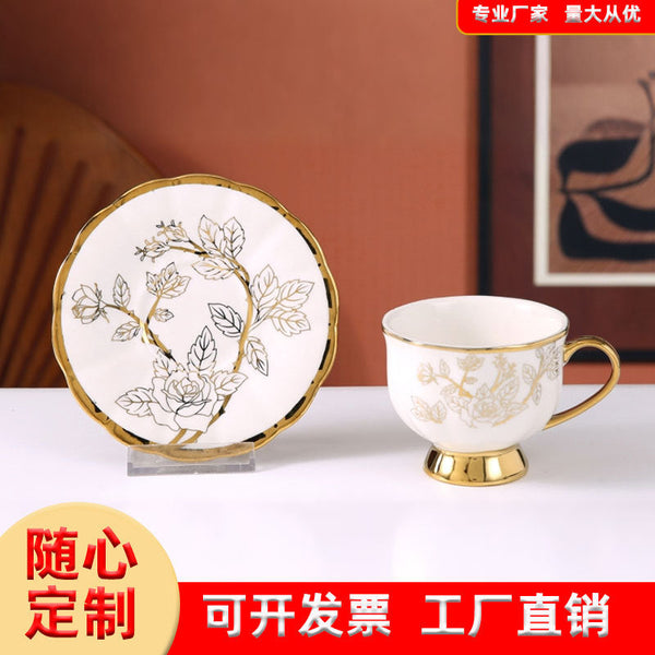 European Style Gold Painted Ceramic Coffee Cup Set