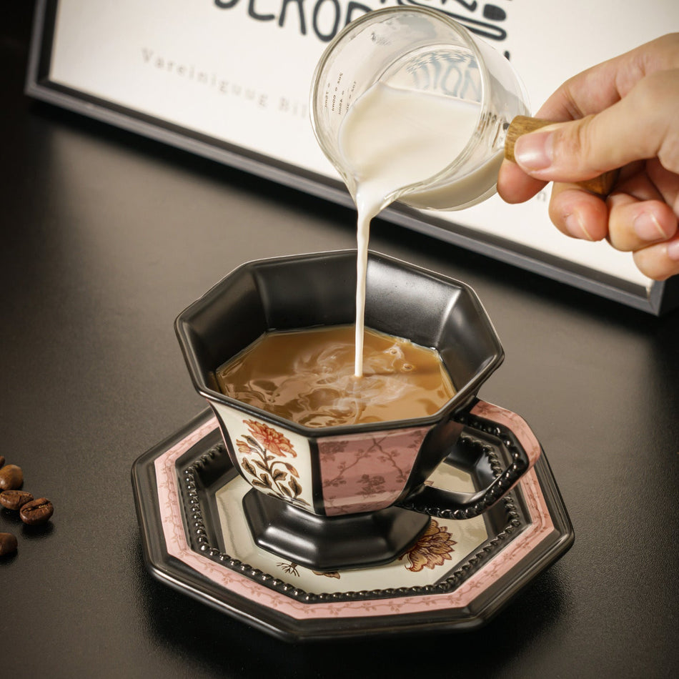 French Peony Ceramic Coffee Cup and Saucer Set