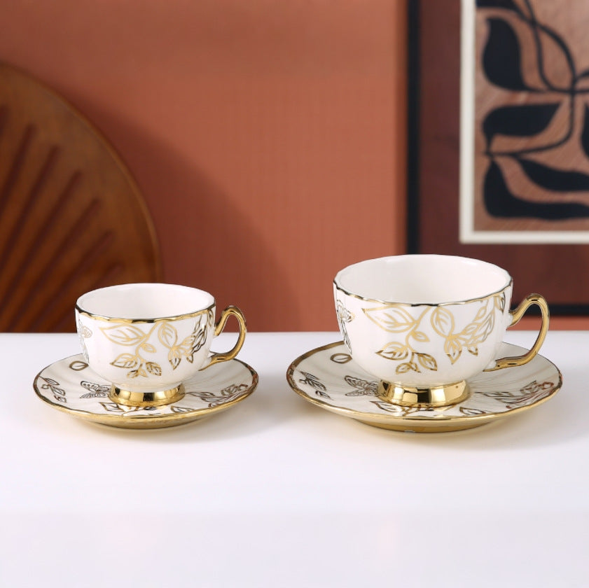 European Gold Painted Bone China Coffee Cup Set