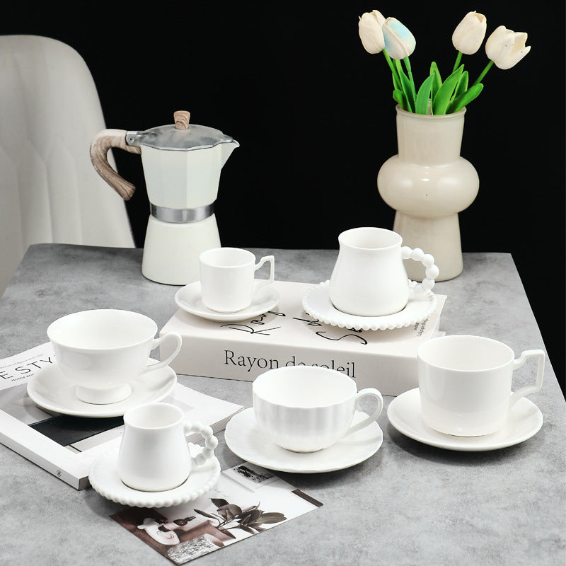White Ceramic Coffee Cup and Saucer Set for Tea Time