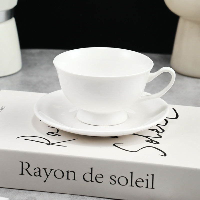 White Ceramic Coffee Cup and Saucer Set for Tea Time