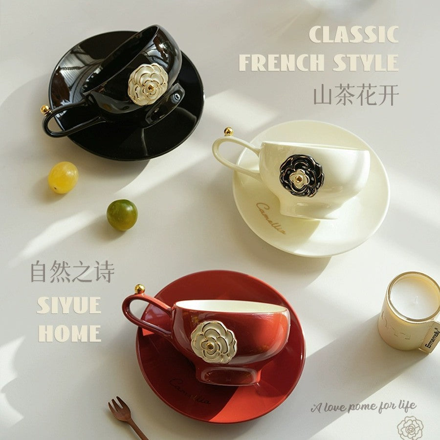 Camellia Ceramic Coffee Cup and Saucer Set for Latte Art