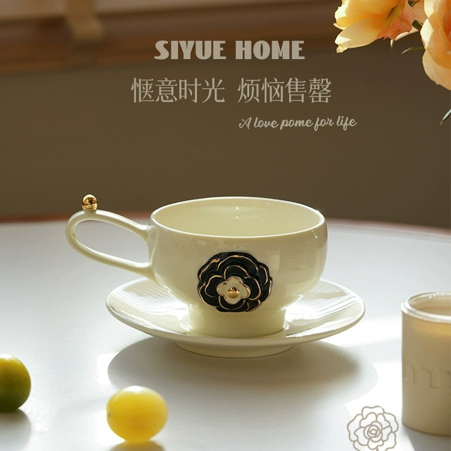 Camellia Ceramic Coffee Cup and Saucer Set for Latte Art