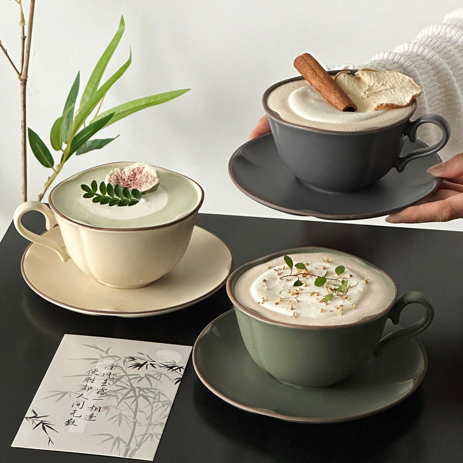 Retro Ceramic Coffee Cup and Saucer Set for Latte Art
