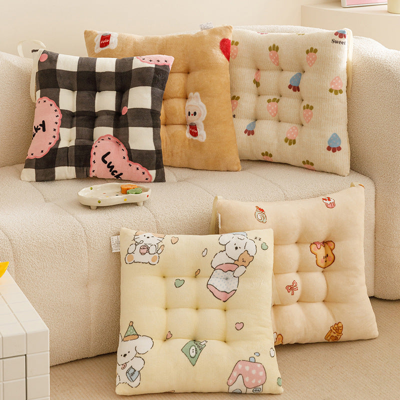 Four-Season Cotton Linen Plush Seat Cushion for Office Chair