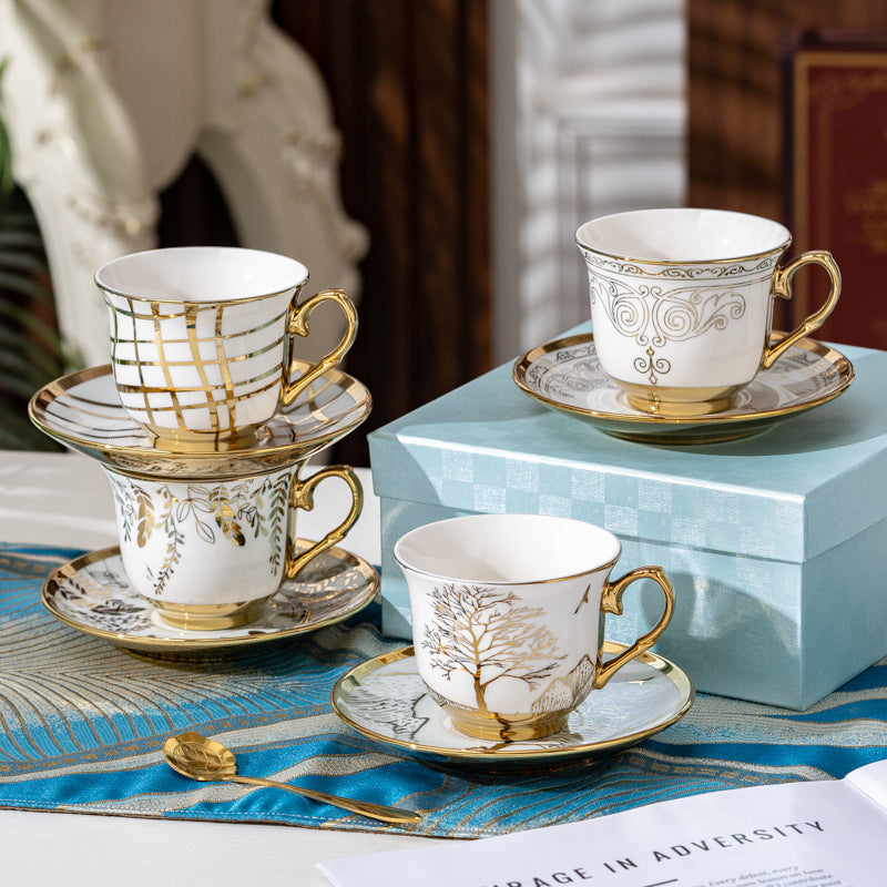European Electroplated Ceramic Coffee Cup and Saucer Set