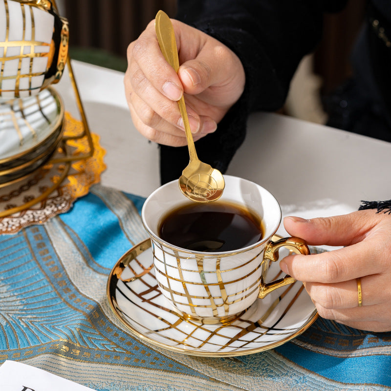 European Electroplated Ceramic Coffee Cup and Saucer Set