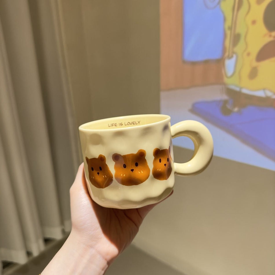 French Cream Bear Ceramic Mug with Large Handle