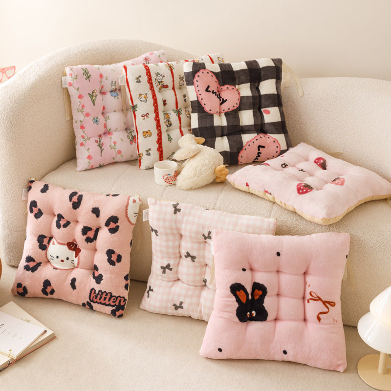 Four Seasons Plush Cotton Linen Chair Cushion for Daily Use