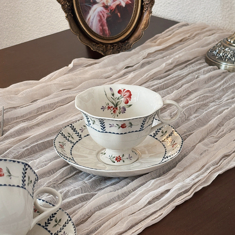 Medieval Floral Light Luxury Retro Ceramic Coffee Cup & Saucer
