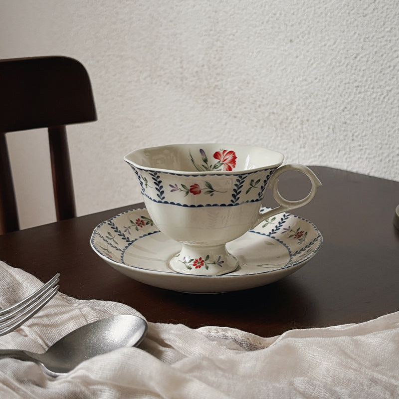 Medieval Floral Light Luxury Retro Ceramic Coffee Cup & Saucer