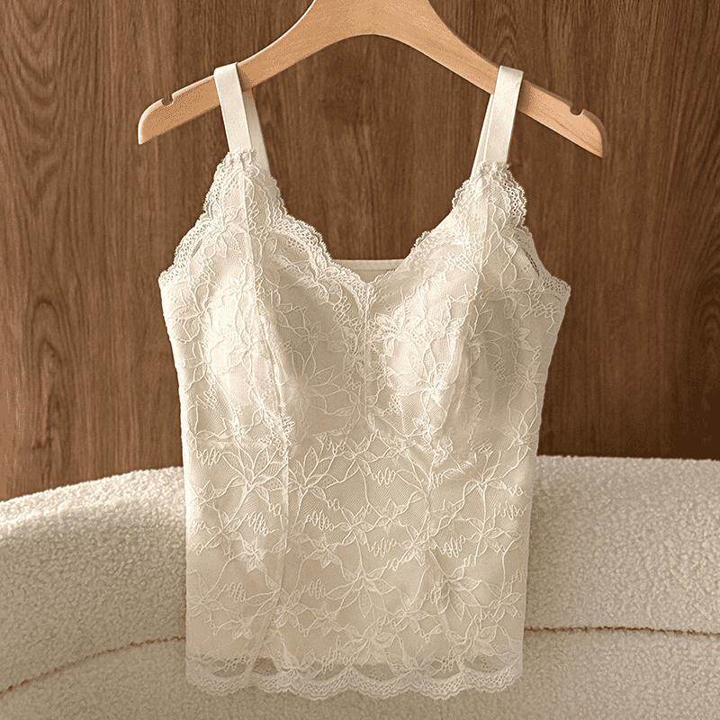 Plus Size Ice Silk Lace Camisole with Built-In Wireless Bra