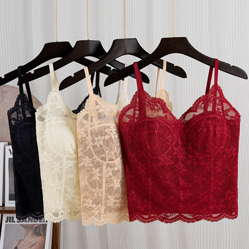 French Lace Camisole with Built-In Wireless Bra for Women