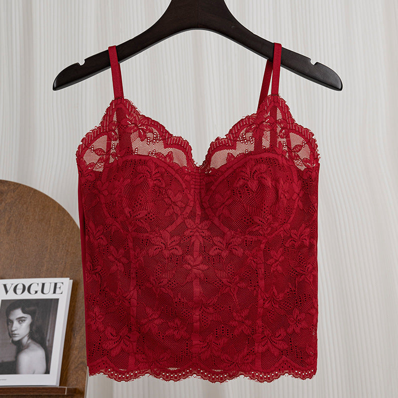 French Lace Camisole with Built-In Wireless Bra for Women