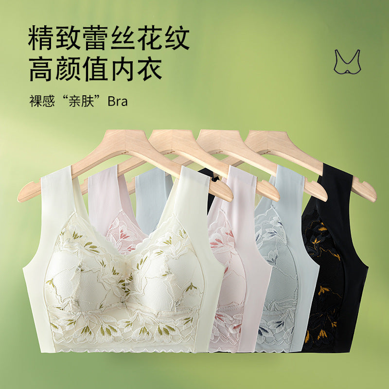 Women's Seamless Lace Wireless Bra with Fixed Cups