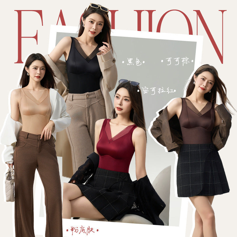 Women's Thermal V-Neck Brushed Camisole with Built-In Bra