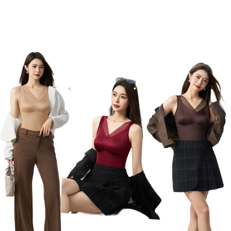 Women's Thermal V-Neck Brushed Camisole with Built-In Bra