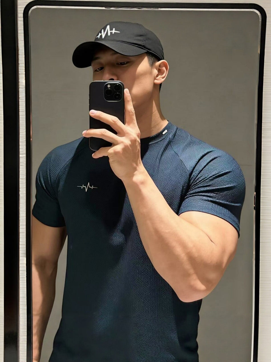 Men's Honeycomb Texture Ice-Feel Stretch Fitness Sports T-Shirt