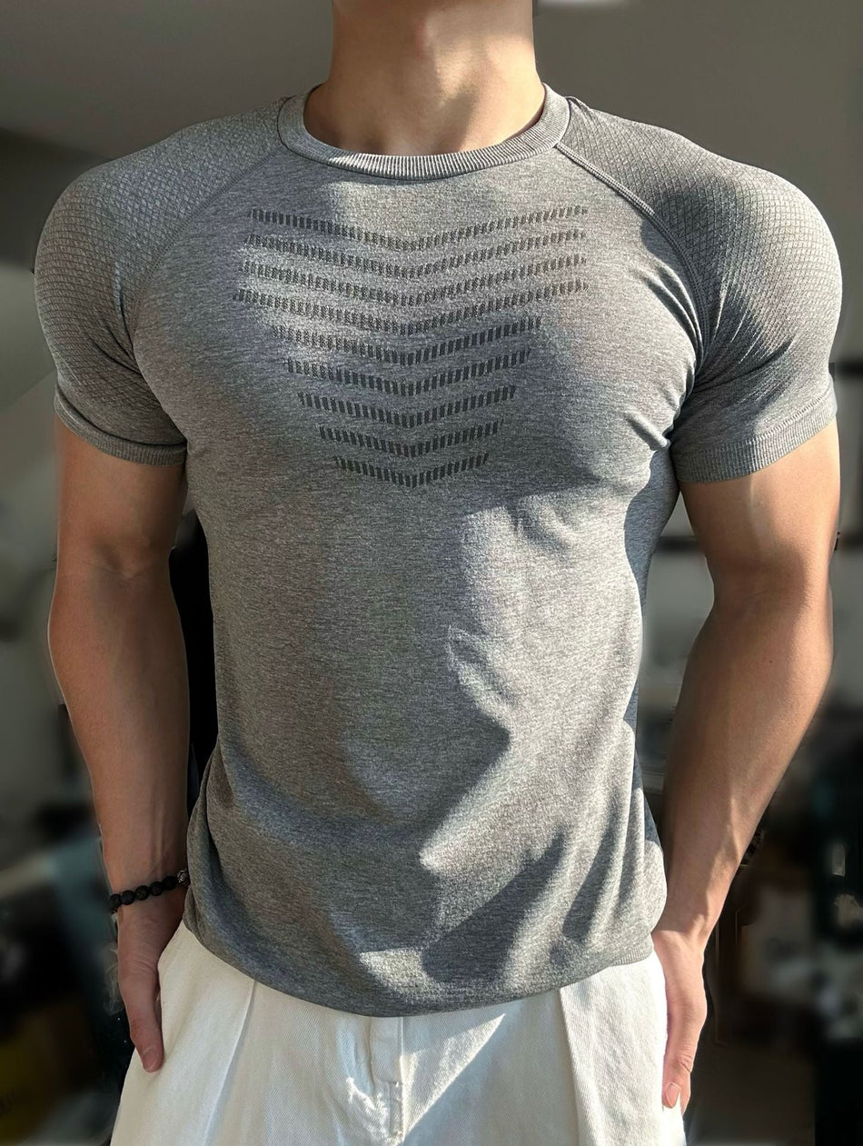 Men's Seamless Jacquard Quick-Dry Slim Fit Training T-Shirt