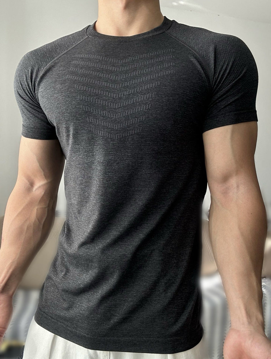 Men's Seamless Jacquard Quick-Dry Slim Fit Training T-Shirt