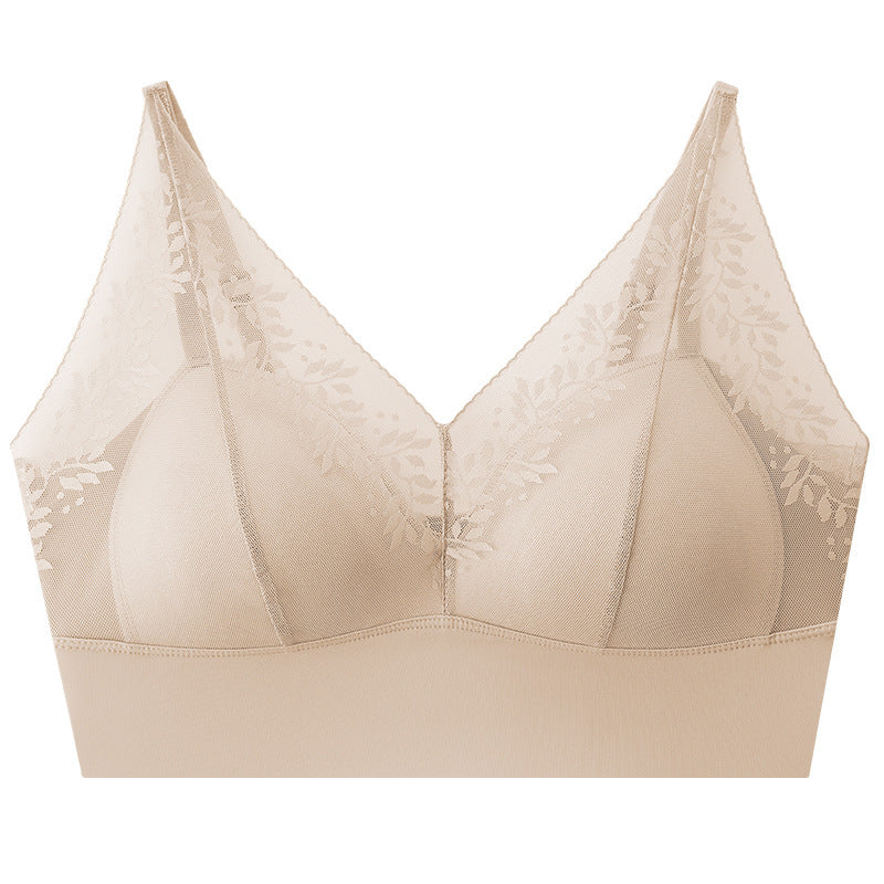 Women's V-Neck Lace Splicing Camisole with Built-In Bra