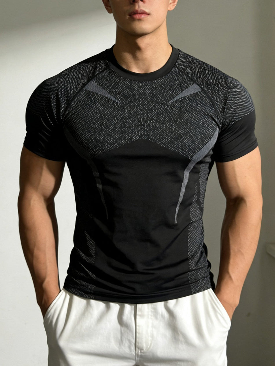 Men's Seamless Jacquard Quick-Dry Slim Fit Sports T-Shirt