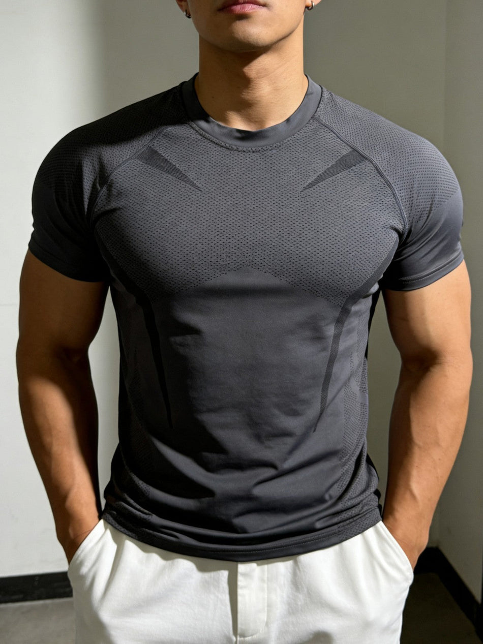 Men's Seamless Jacquard Quick-Dry Slim Fit Sports T-Shirt