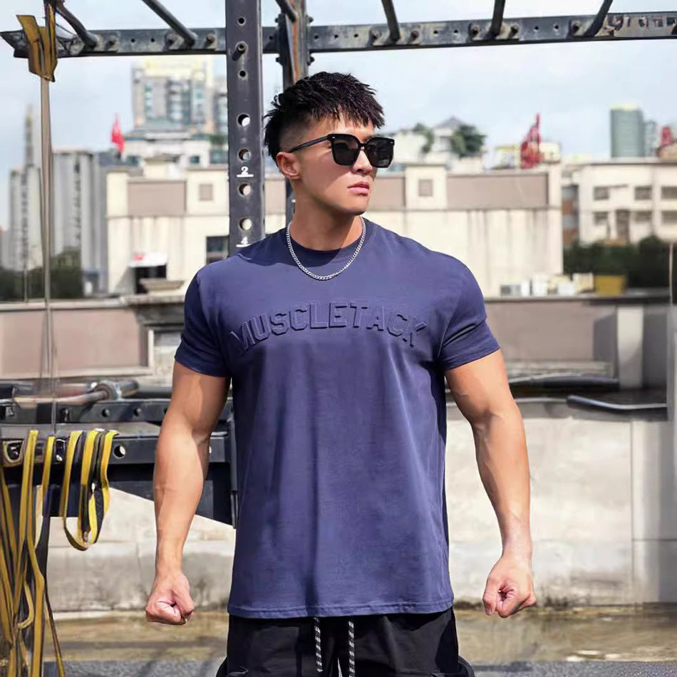 Men's Slim Fit Cotton Muscle Training Graphic T-Shirt